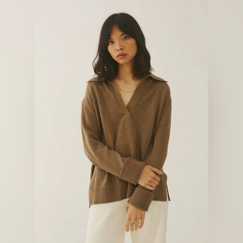 Women's Brown Knit Collared Sweater